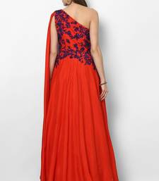 Red crape silk cape sleeve embroidered gown