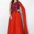 Red crape silk cape sleeve embroidered gown