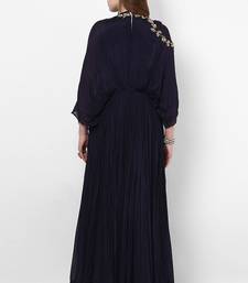 Navy blue georgette wing sleeve embroidered gown