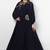 Navy blue georgette wing sleeve embroidered gown