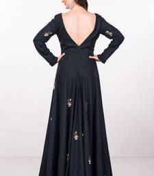 Navy blue silk full sleeve embroidered gown