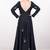 Navy blue silk full sleeve embroidered gown