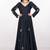 Navy blue silk full sleeve embroidered gown