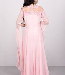 Pink georgette cape sleeve embroidered gown