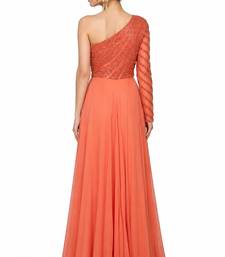 Tangrine georgette monosleeve embroidered gown