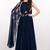 Navy blue georgette cape sleeve embroidered gown