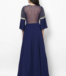 Navy blue georgette bell sleeve embroidered gown
