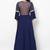 Navy blue georgette bell sleeve embroidered gown