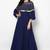 Navy blue georgette bell sleeve embroidered gown