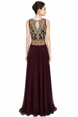 Wine georgette sleevless embroidered gown 2