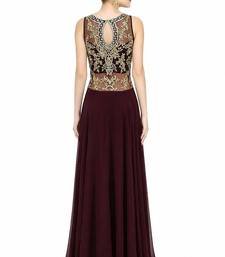 Wine georgette sleevless embroidered gown
