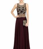 Wine georgette sleevless embroidered gown