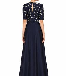 Navy blue silk half sleeve embroidered gown