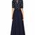 Navy blue silk half sleeve embroidered gown