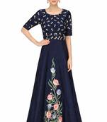 Navy blue silk half sleeve embroidered gown