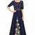 Navy blue silk half sleeve embroidered gown