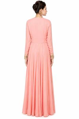 Pink georgette full sleeve embroidered gown 2