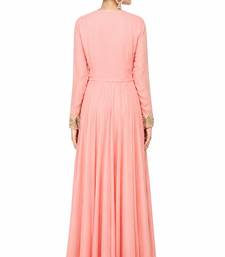 Pink georgette full sleeve embroidered gown