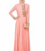 Pink georgette full sleeve embroidered gown