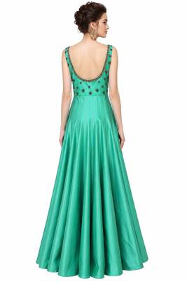 Sea green silk sleevless embroidered gown 2