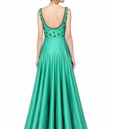 Sea green silk sleevless embroidered gown