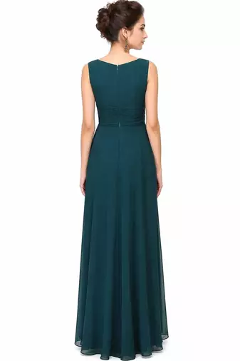 Dark green georgette sleevless embroidered gown