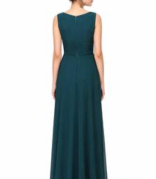 Dark green georgette sleevless embroidered gown