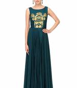 Dark green georgette sleevless embroidered gown