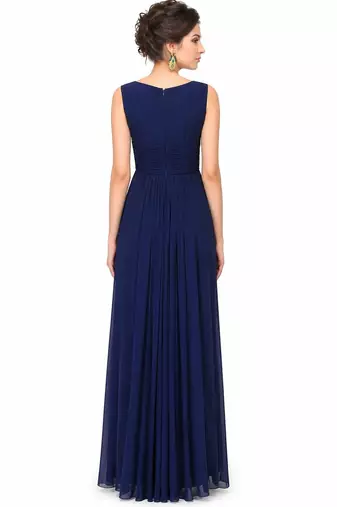 Navy blue georgette sleevless embroidered gown