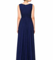 Navy blue georgette sleevless embroidered gown
