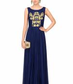 Navy blue georgette sleevless embroidered gown