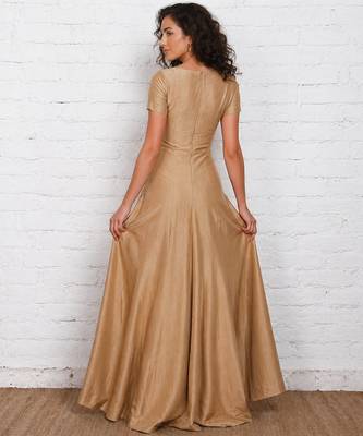 Golden  dupion silk short sleeve embroidered gown 2