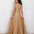 Golden  dupion silk short sleeve embroidered gown