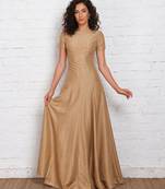 Golden  dupion silk short sleeve embroidered gown