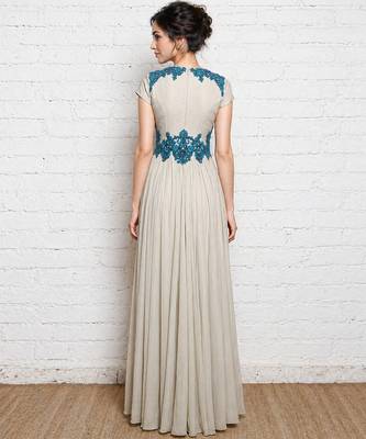 Antique white georgette cap sleeve embroidered gown 2