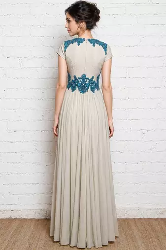 Antique white georgette cap sleeve embroidered gown