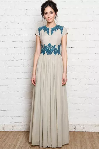 Antique white georgette cap sleeve embroidered gown