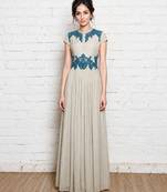 Antique white georgette cap sleeve embroidered gown