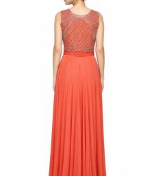 Orange georgette sleevless embroidered gown