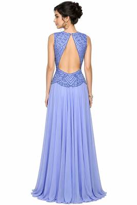 Light blue georgette sleevless embroidered gown 2