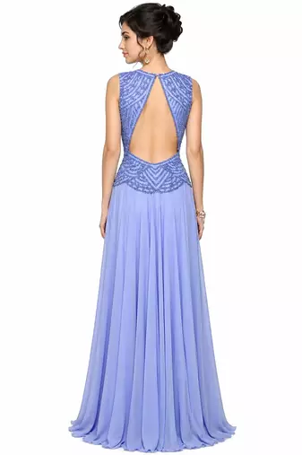 Light blue georgette sleevless embroidered gown