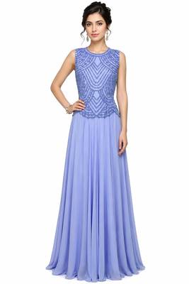 Light blue georgette sleevless embroidered gown 1