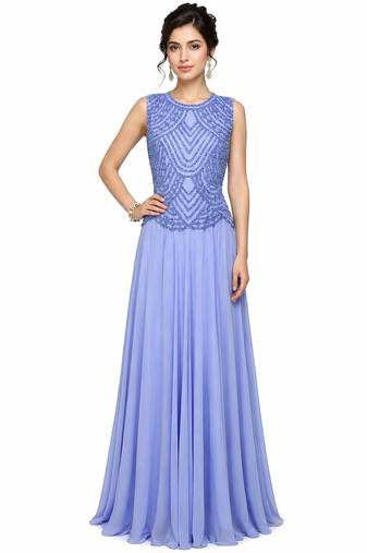 Light blue georgette sleevless embroidered gown