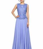 Light blue georgette sleevless embroidered gown