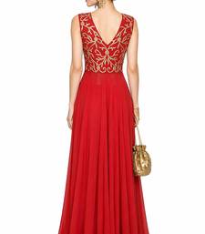 Red georgette sleevless embroidered gown