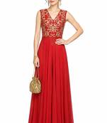 Red georgette sleevless embroidered gown
