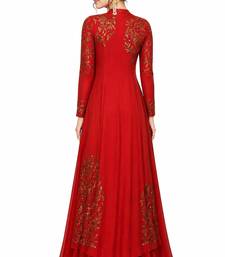 Red georgette full sleeve embroidered gown