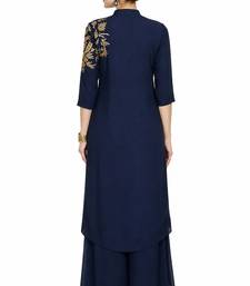 Navy blue georgette 3/4th sleeve embroidered gown