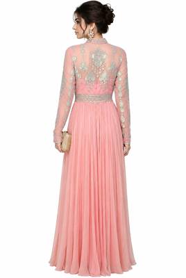 Pink georgette long sleeve embroidered gown 2