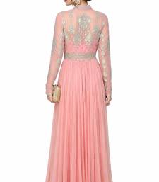 Pink georgette long sleeve embroidered gown